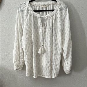 Boho peasant top Style & Co White Lightweight Tassel Tie, Long sleeves,
Sz 3X